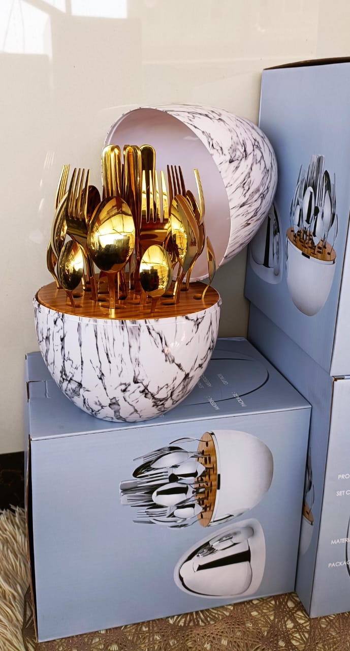 24pc marble egg shell cutterly spoon