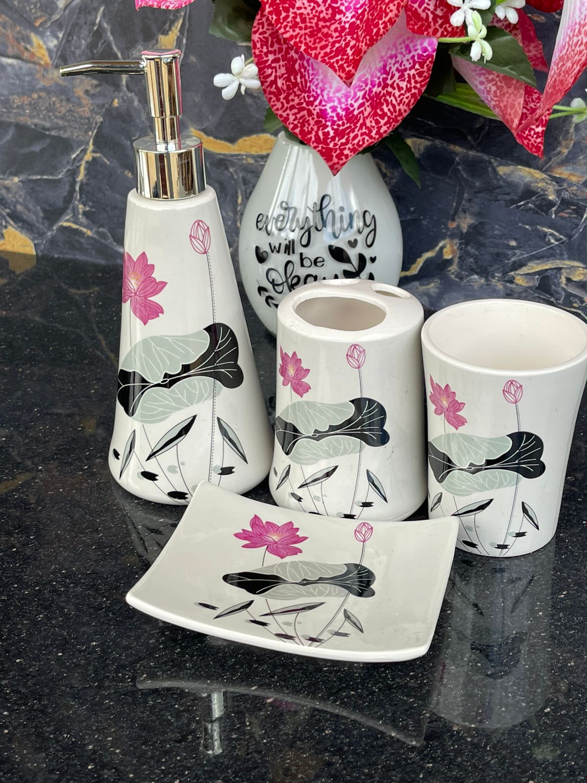 4pcs bathroom set water glass,soap dispenser,soap dish and toothbrush holder