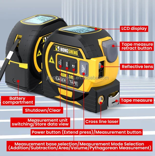 3in1 60m Laser Rangefinder 5m Tape Measure