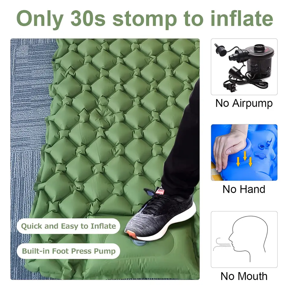 Foot inflating sleeping mat