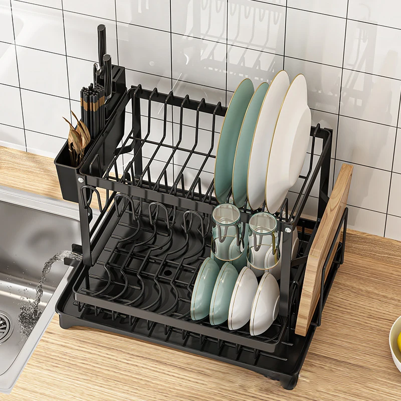 Hollow Design Dish Drainer Rack Metal Utensil Holder