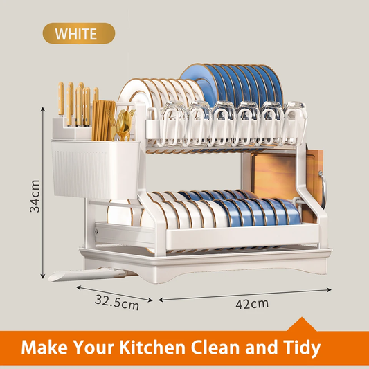 2 Tier Dish Rack with Drainer