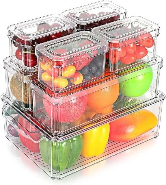 7PCS STACKABLE FRIDGE STORAGE ORGANIZERS