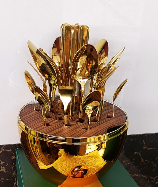 24pc egg shell cutterly spoon gold