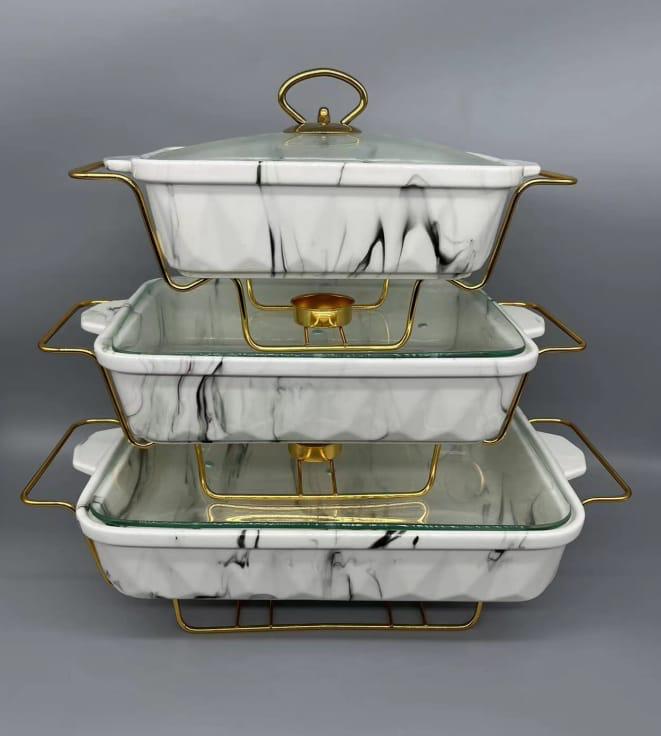 3 pc ceramic chaffing dishes