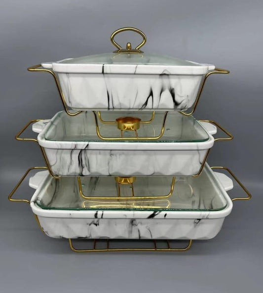 3 pc ceramic chaffing dishes