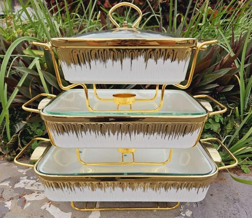 3 pc ceramic chaffing dishes