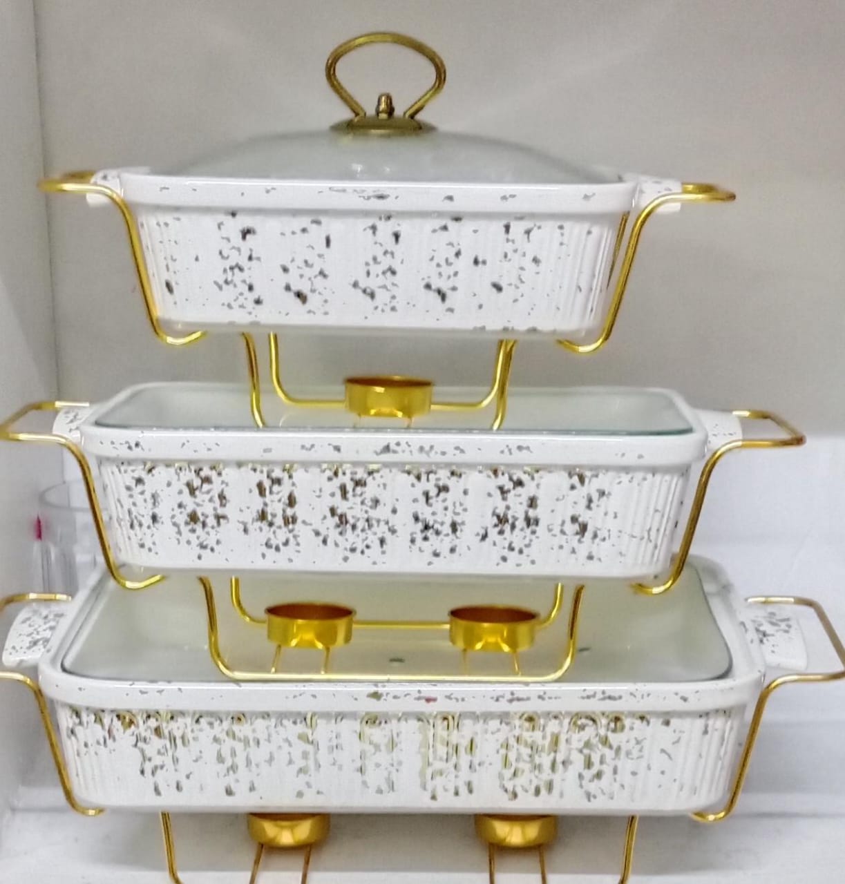 3 pc ceramic chaffing dishes