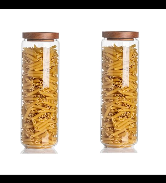 Acacia wooden sealed lid kitchen storage glass jar with Bamboo lid