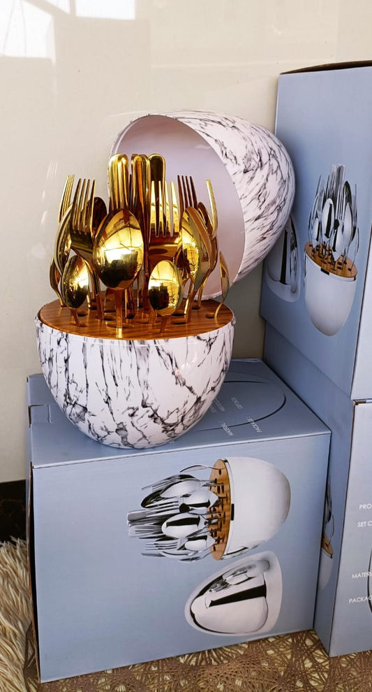 24pc marble egg shell cutterly spoon