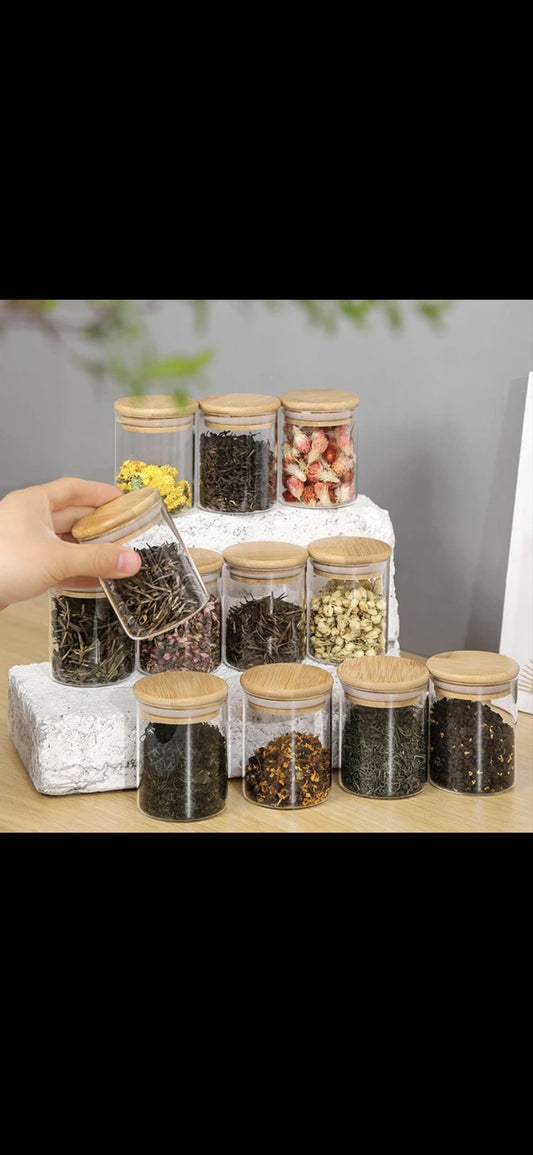 6pcs borosilicate air tight spice storage jars with stickers and writting pen