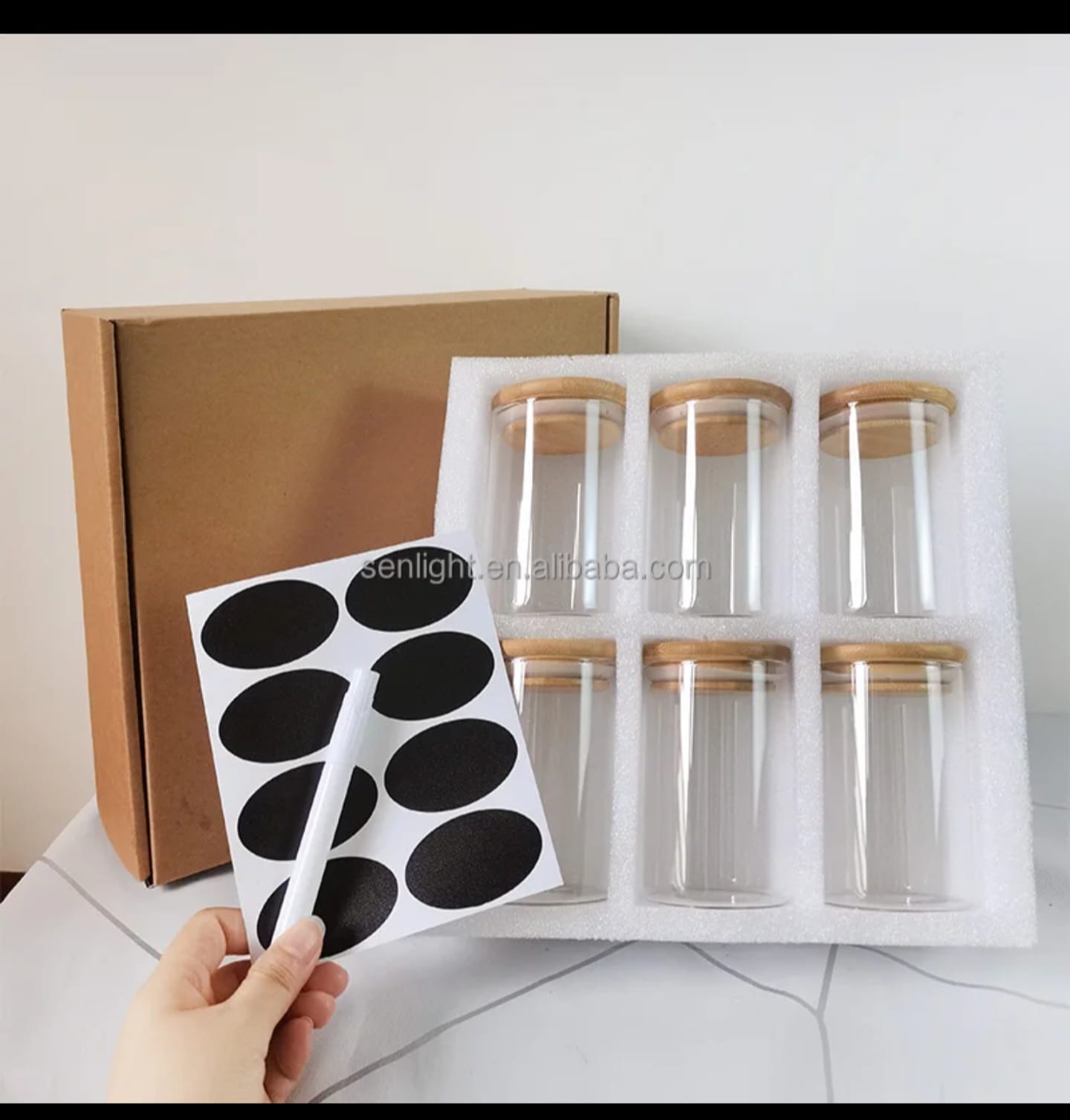 6pcs borosilicate air tight spice storage jars with stickers and writting pen