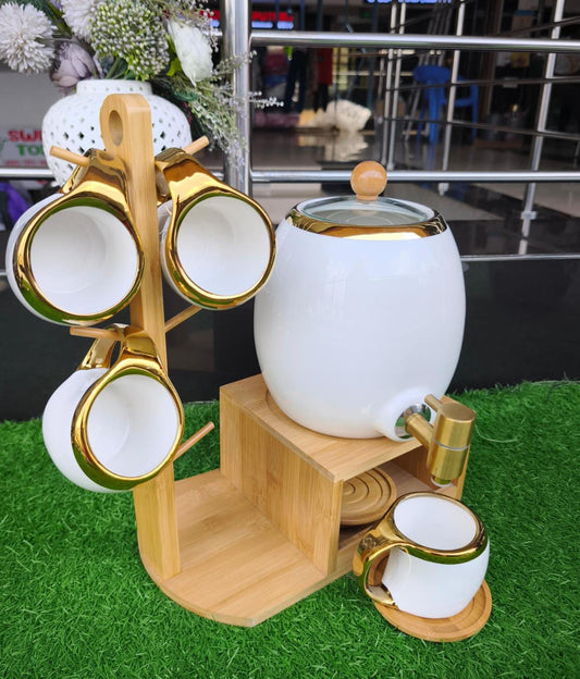 6pcs &1 kettle Luxurious tea set with bamboo holder and tray