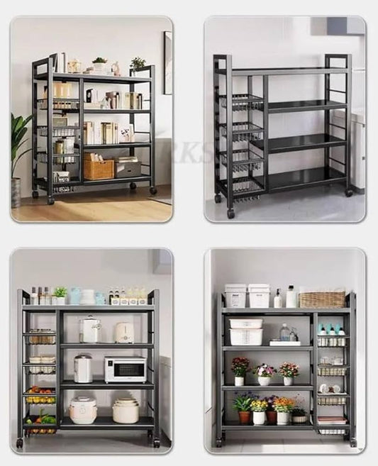 Thickened metallic 4 mesh and 4 tray trolley rack