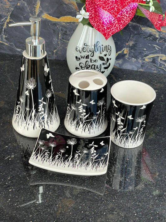 4pcs bathroom set water glass,soap dispenser,soap dish and toothbrush holder