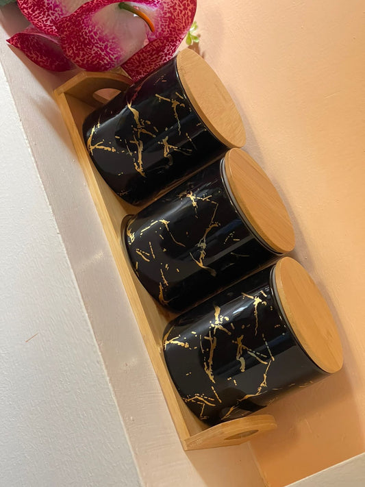 4pcs Sugar canister with bamboo base