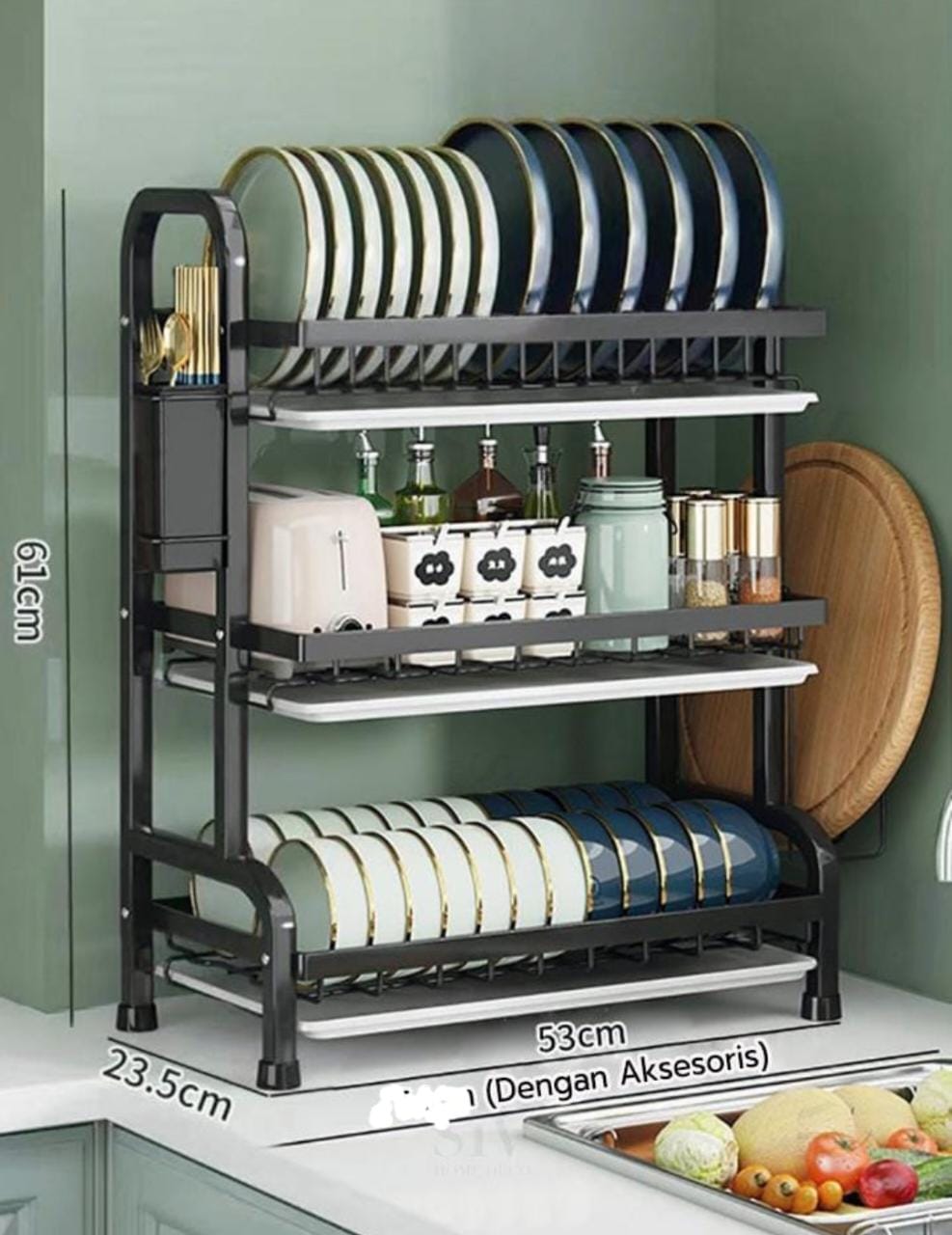 52cm Heavy Duty 3-tier Dish Rack