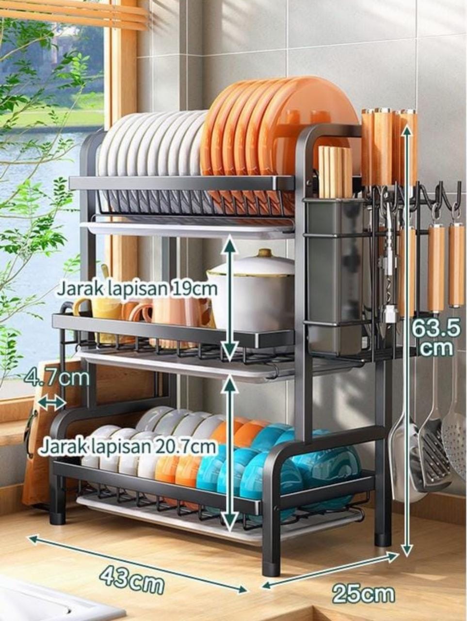 42cm Heavy Duty 3-tier Dish Rack