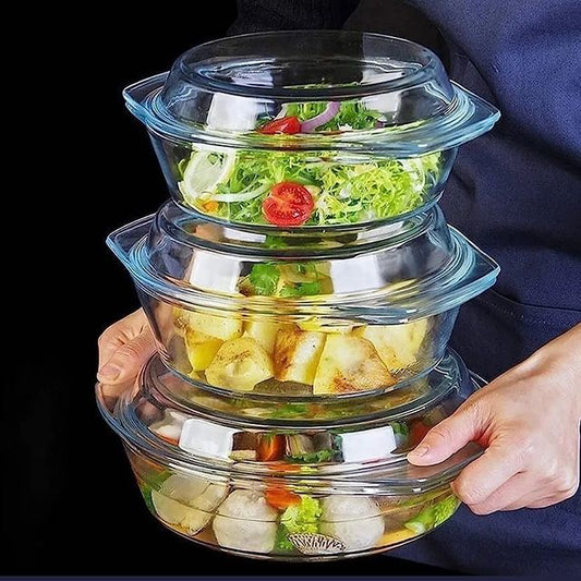 3pcs Glass Casserole Storage Bowl